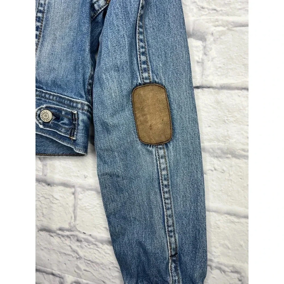 Old Navy Denim Jacket Womens S Distressed with elbow patch - Picture 6 of 9